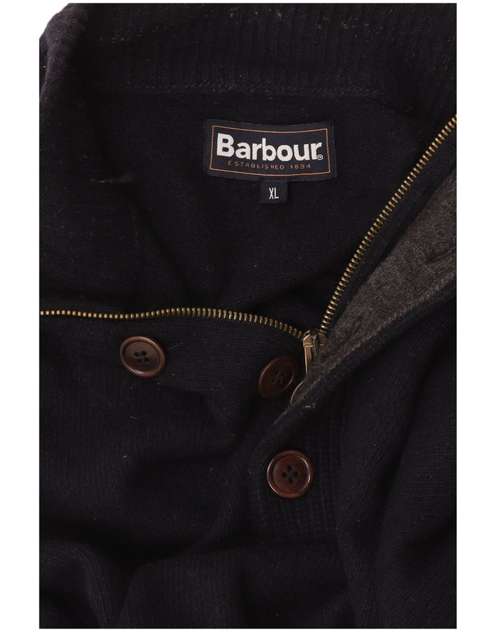 Barbour Mens Zip Neck Jumper Sweater XL Navy Blue