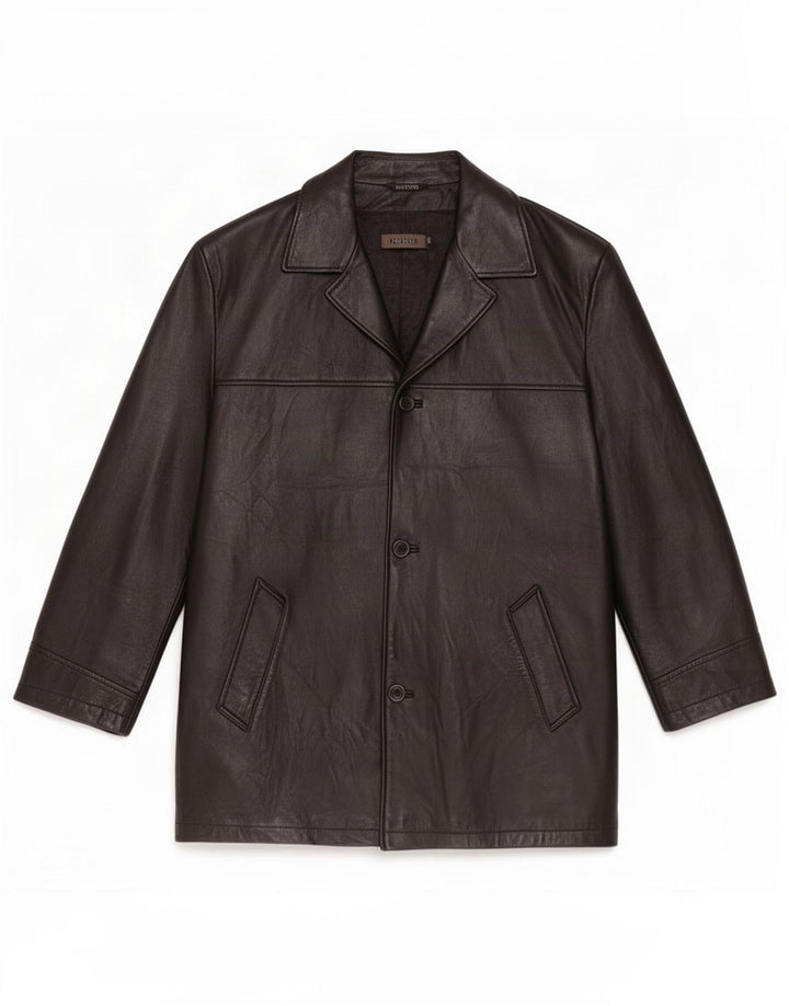 Private Mens Leather Coat IT 52 XL Black