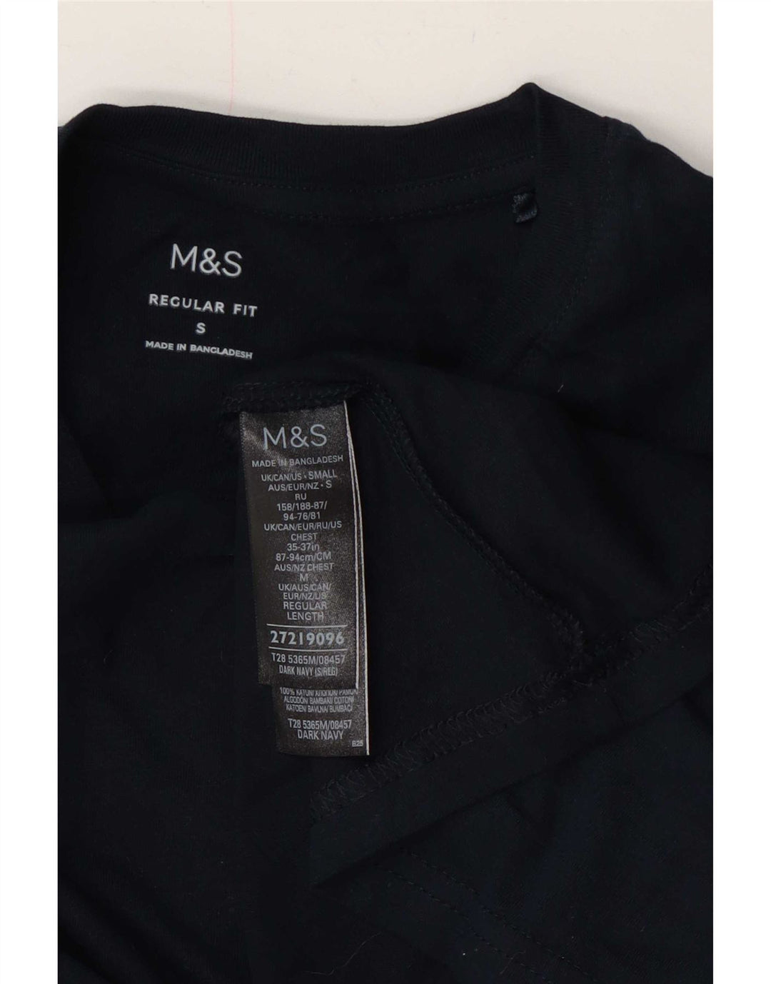 Marks & Spencer Mens Regular Fit Top Long Sleeve Small Navy Blue Cotton