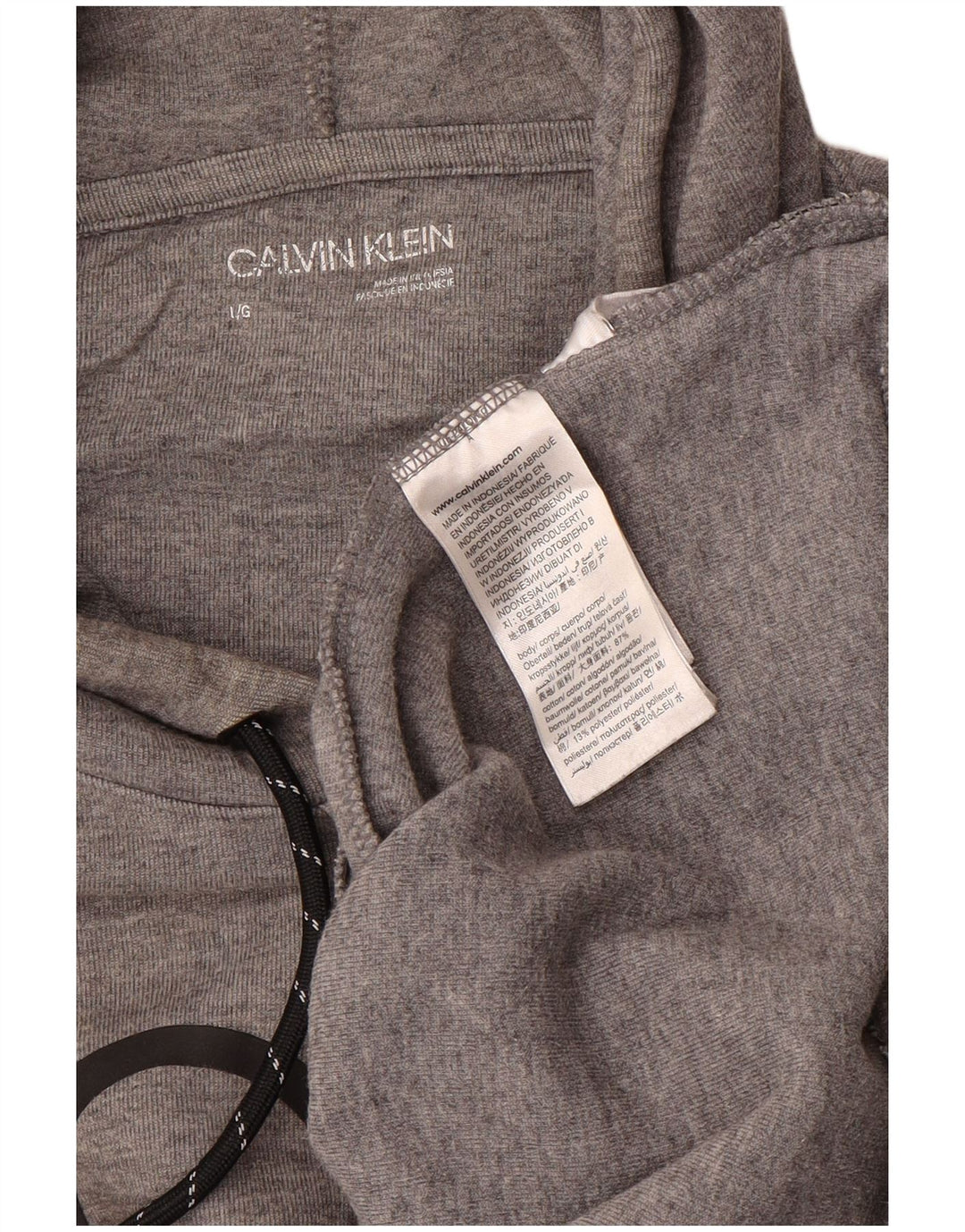 CALVIN KLEIN Mens Graphic Hoodie Jumper Large Grey Cotton