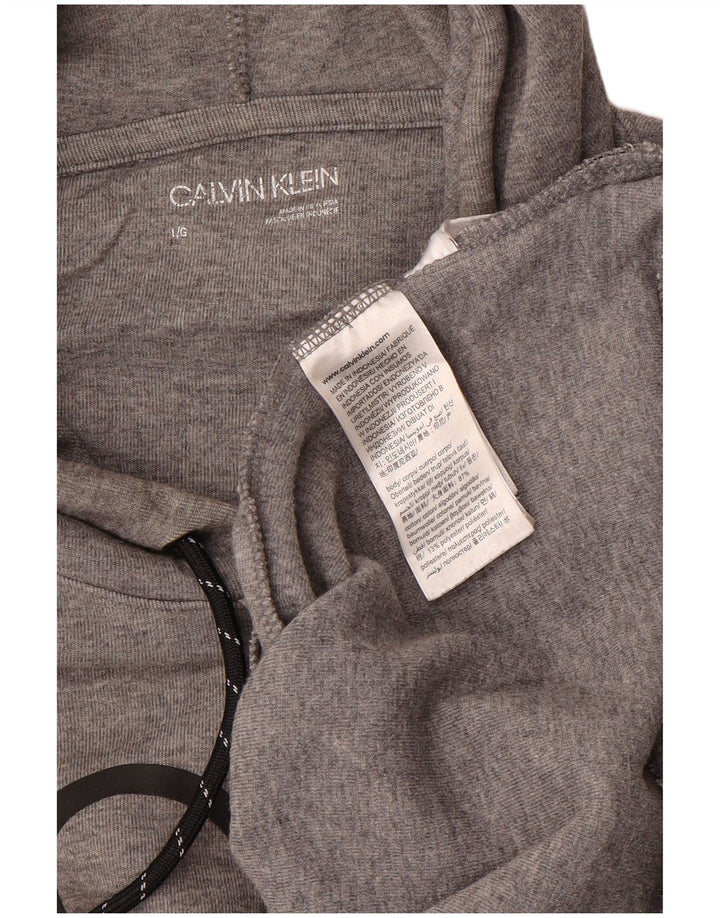 CALVIN KLEIN Mens Graphic Hoodie Jumper Large Grey Cotton