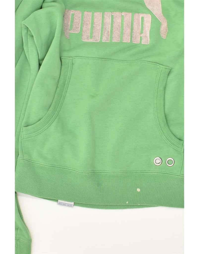 PUMA Womens Graphic Hoodie Jumper UK 10 Small Green Cotton | Vintage Puma | Thrift | Second-Hand Puma | Used Clothing | Messina Hembry 