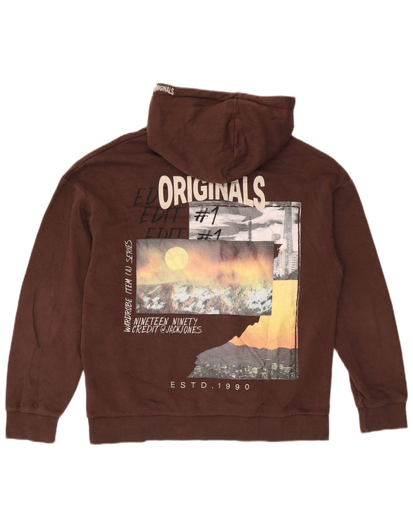 Jack & Jones Mens Graphic Hoodie Jumper Large Brown Cotton