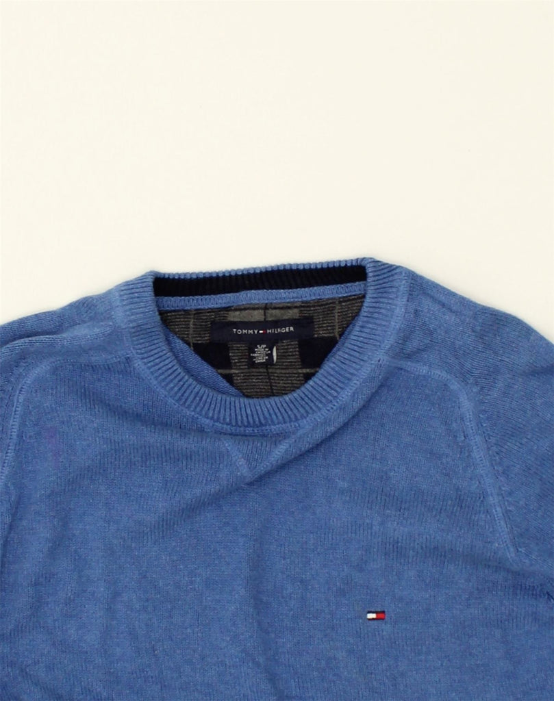 TOMMY HILFIGER Mens Crew Neck Jumper Sweater Small Blue Cotton | Vintage Tommy Hilfiger | Thrift | Second-Hand Tommy Hilfiger | Used Clothing | Messina Hembry 