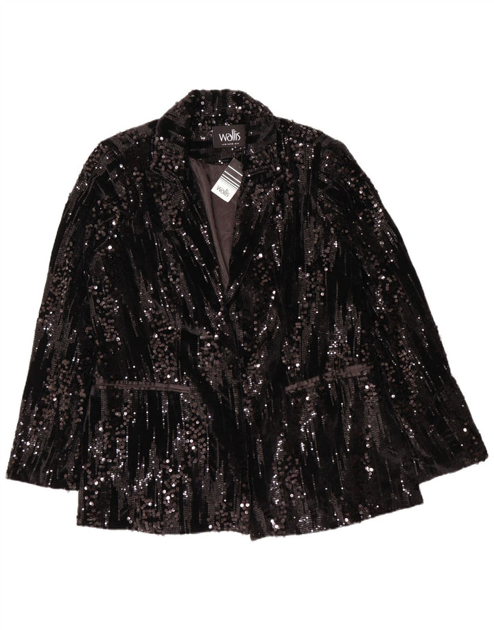 WALLIS Womens 1 Button Sequin Blazer Jacket UK 20 2XL  Black Polyester