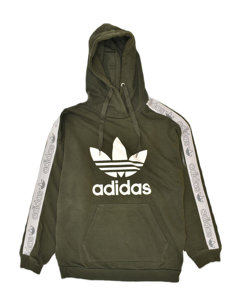 ADIDAS Womens Graphic Hoodie Jumper UK 14 Large Khaki Cotton Sports | Vintage | Thrift | Second-Hand | Used Clothing | Messina Hembry 