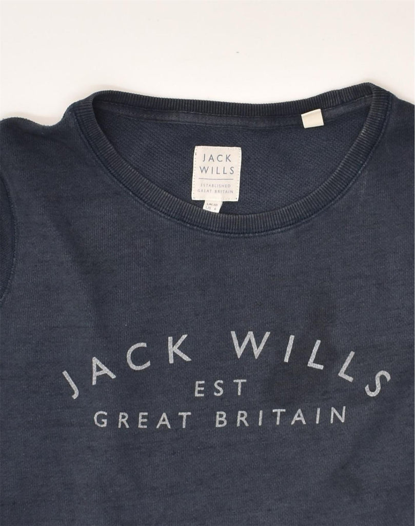 JACK WILLS Womens Graphic Sweatshirt Jumper UK 10 Small  Navy Blue Cotton | Vintage Jack Wills | Thrift | Second-Hand Jack Wills | Used Clothing | Messina Hembry 