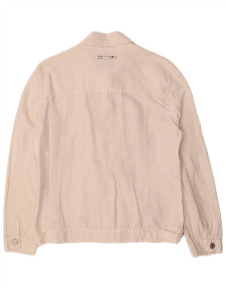 TRUSSARDI JEANS Womens Bomber Jacket IT 44 Medium Off White Cotton