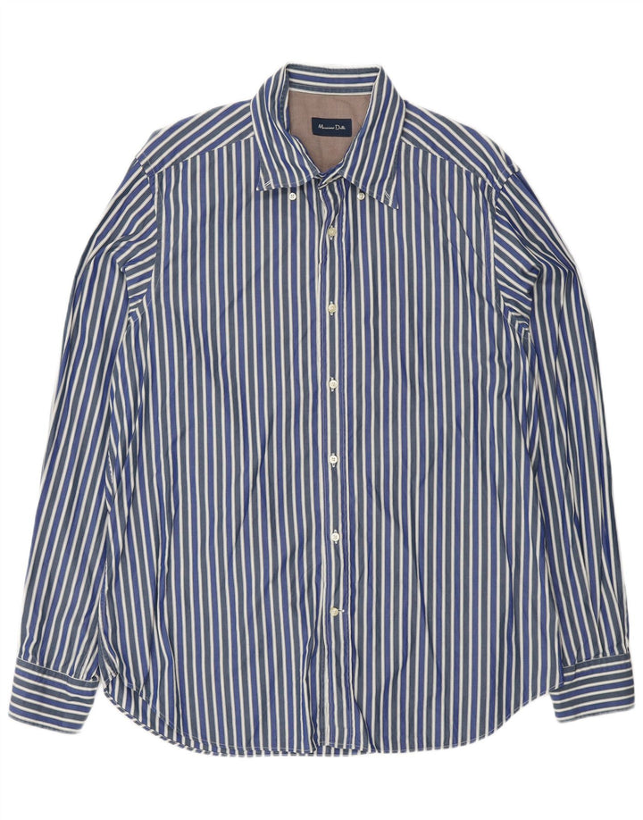 Massimo Dutti Mens Shirt XL Navy Blue Striped