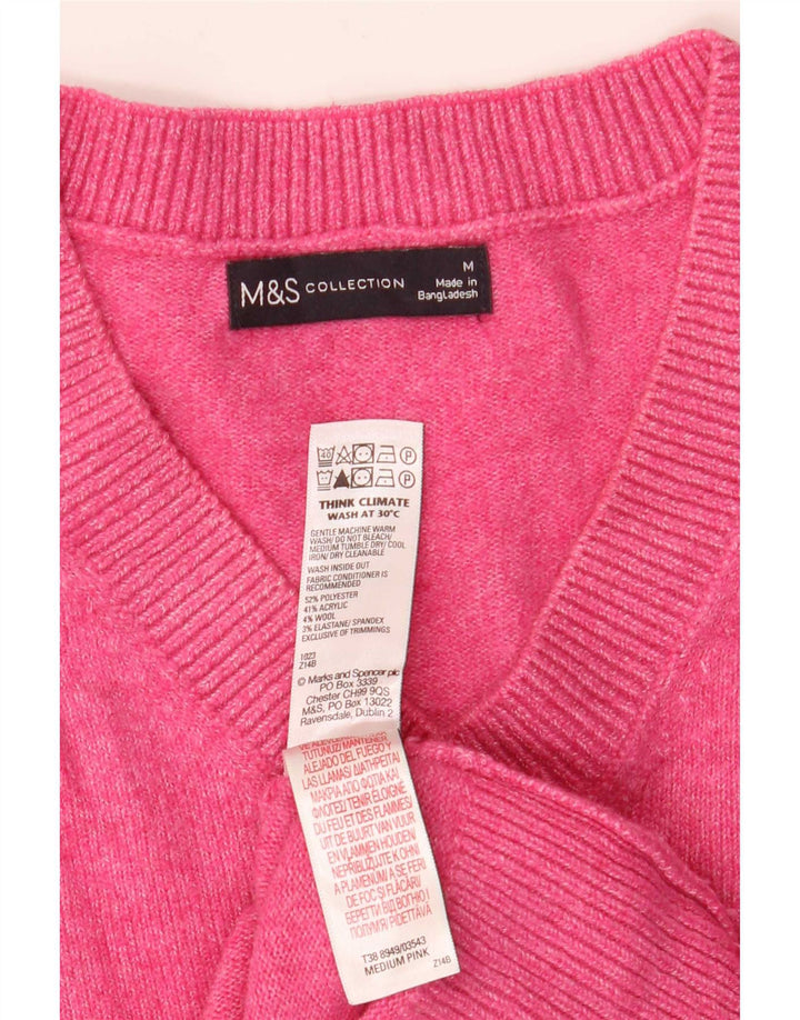 Marks & Spencer Womens V-Neck Jumper Sweater UK 14 Medium Pink Polyester