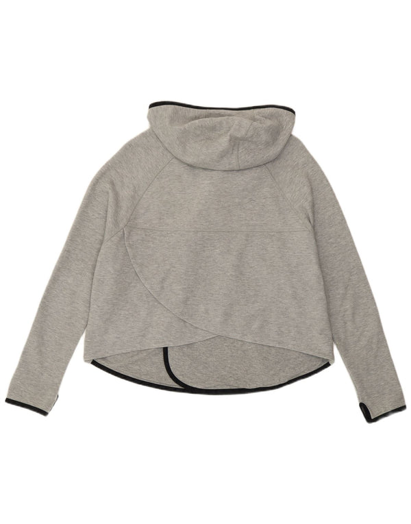 Nike Womens Crop Oversized Zip Hoodie Sweater UK 14 Large Grey Cotton