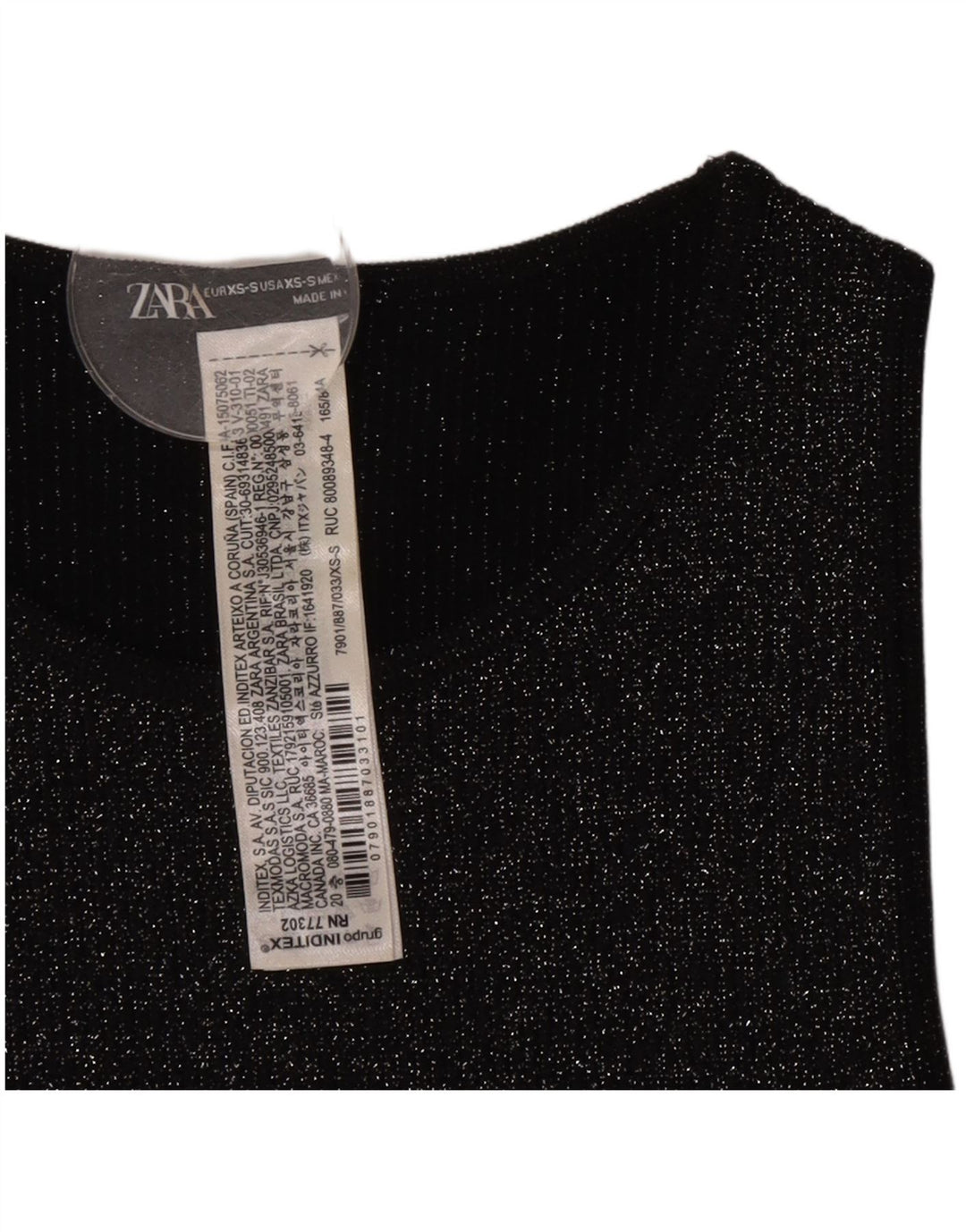 Zara Womens Sleeveless Crop Top UK 4 XS Black Flecked Polyester