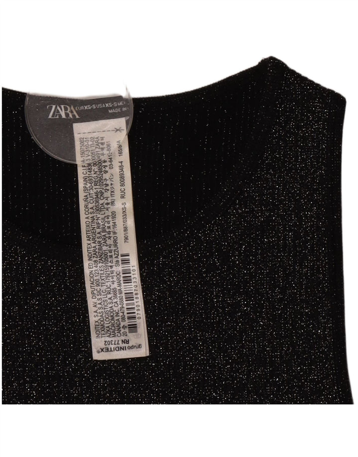 Zara Womens Sleeveless Crop Top UK 4 XS Black Flecked Polyester