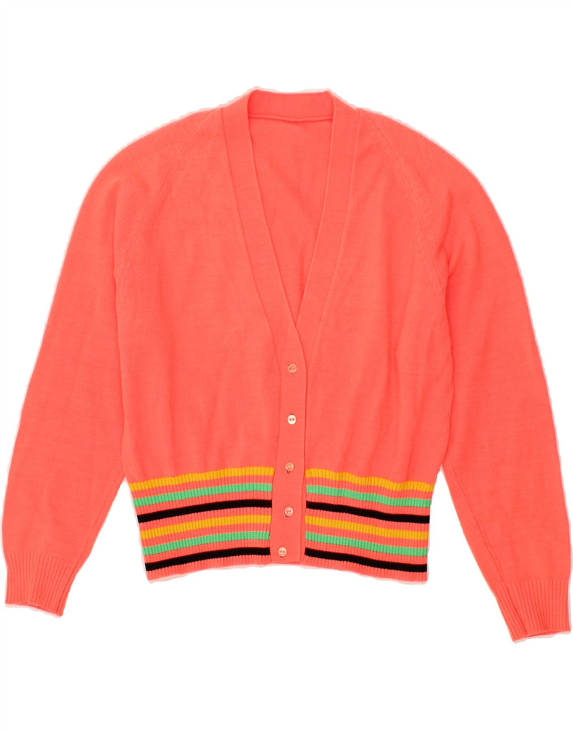 VINTAGE Womens Crop Cardigan Sweater UK 12 Medium Pink Striped Vintage Vintage and Second-Hand Vintage from Messina Hembry 