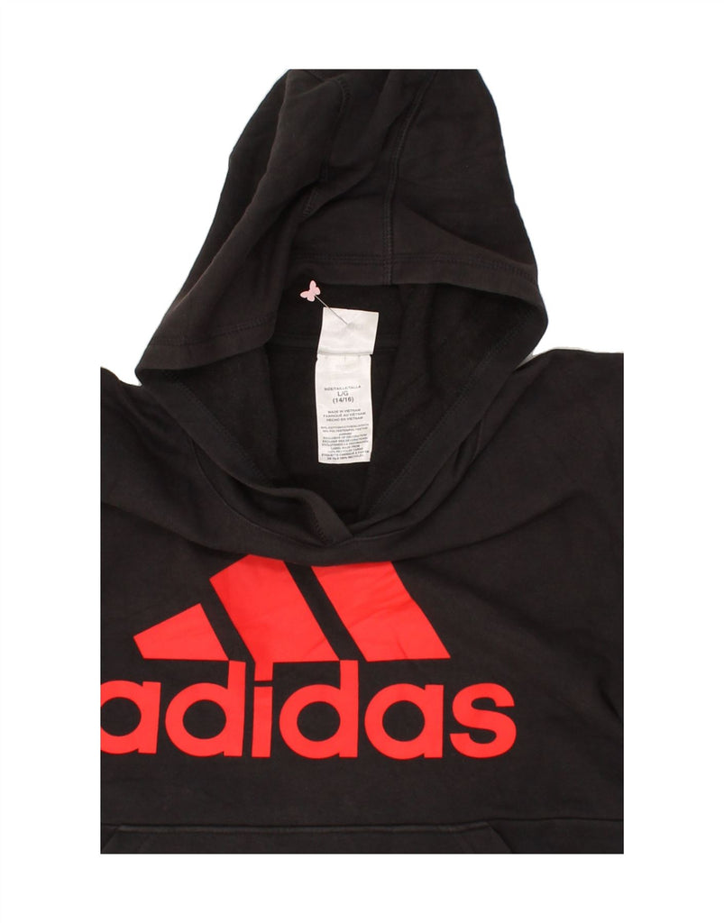 ADIDAS Boys Graphic Hoodie Jumper 14-15 Years Large Black Colourblock | Vintage Adidas | Thrift | Second-Hand Adidas | Used Clothing | Messina Hembry 