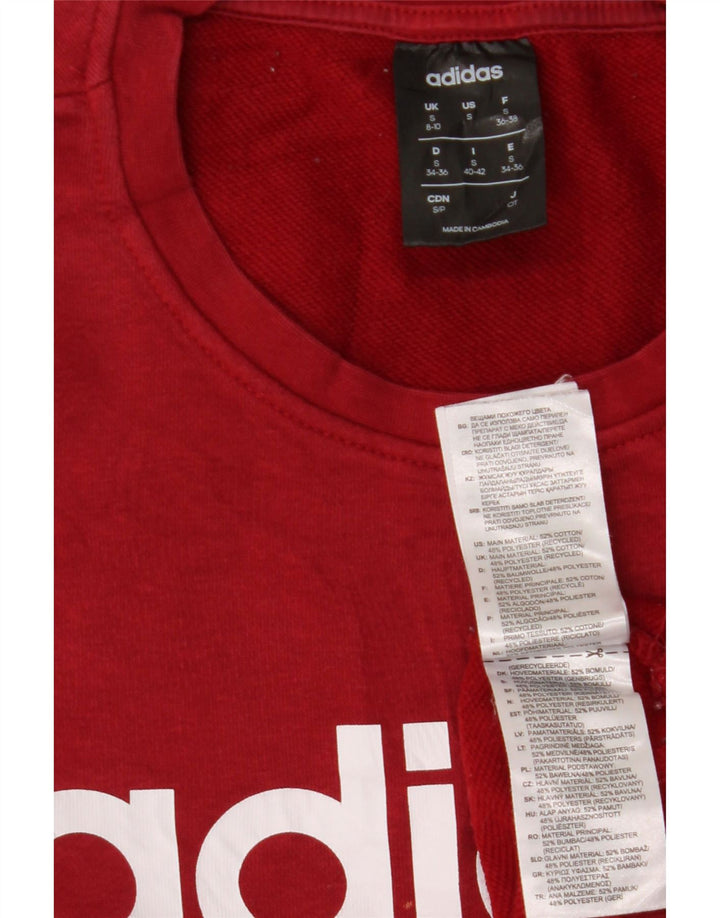 ADIDAS Womens Graphic Sweatshirt Jumper UK 8/10 Small Burgundy Cotton
