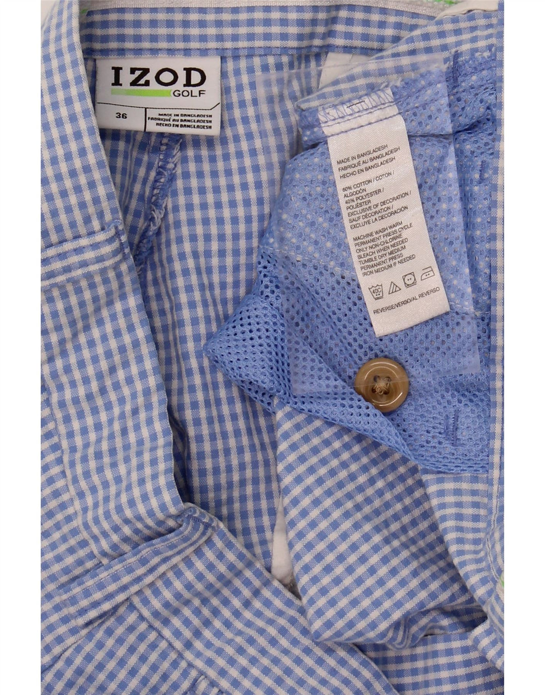 IZOD Mens Chino Shorts W36 Large Blue Gingham Cotton Vintage Izod and Second-Hand Izod from Messina Hembry 
