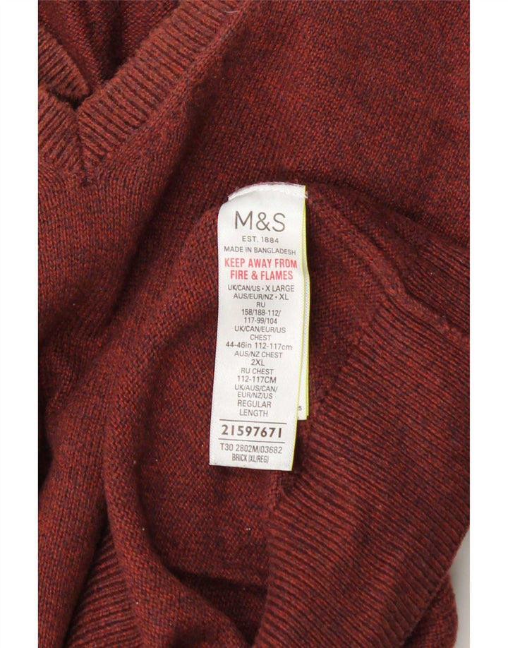 Marks & Spencer Mens V-Neck Jumper Sweater XL Brown Cotton