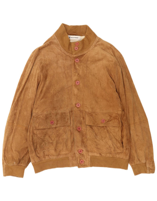 Valle Verde Mens Suede Bomber Jacket IT 50 Large Brown Leather
