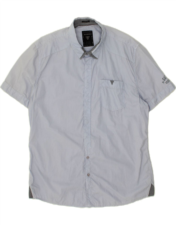 GUESS Mens Slim Fit Short Sleeve Shirt 2XL Blue Vintage Guess and Second-Hand Guess from Messina Hembry 
