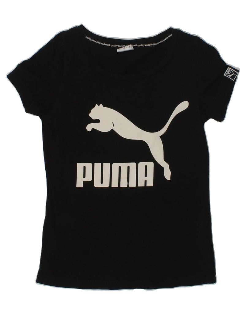 PUMA Girls Graphic T-Shirt Top 7-8 Years Black Cotton | Vintage Puma | Thrift | Second-Hand Puma | Used Clothing | Messina Hembry 