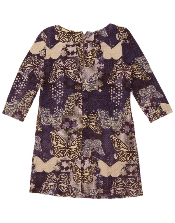 White Stuff Womens 3/4 Sleeve Shift Dress UK 10 Small Purple Animal Print