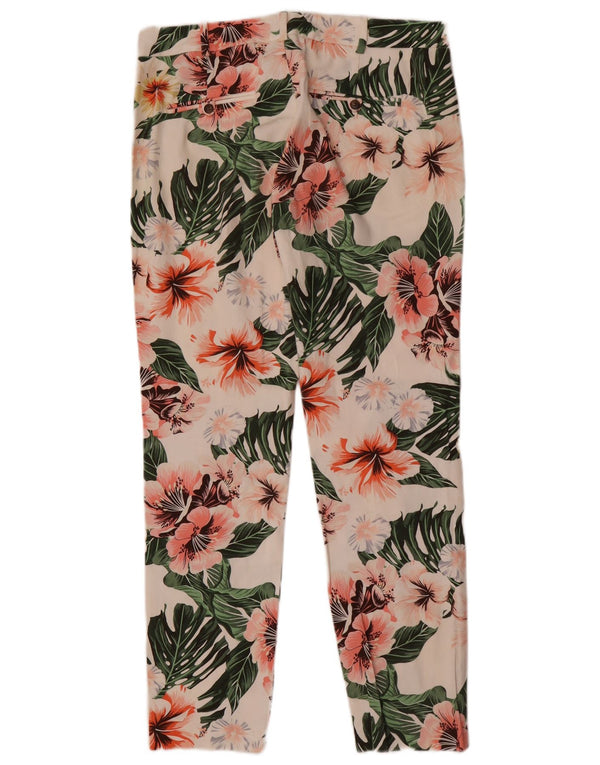 Zara Womens Slim Chino Trousers EU 38 Small W28 L28 White Floral Cotton