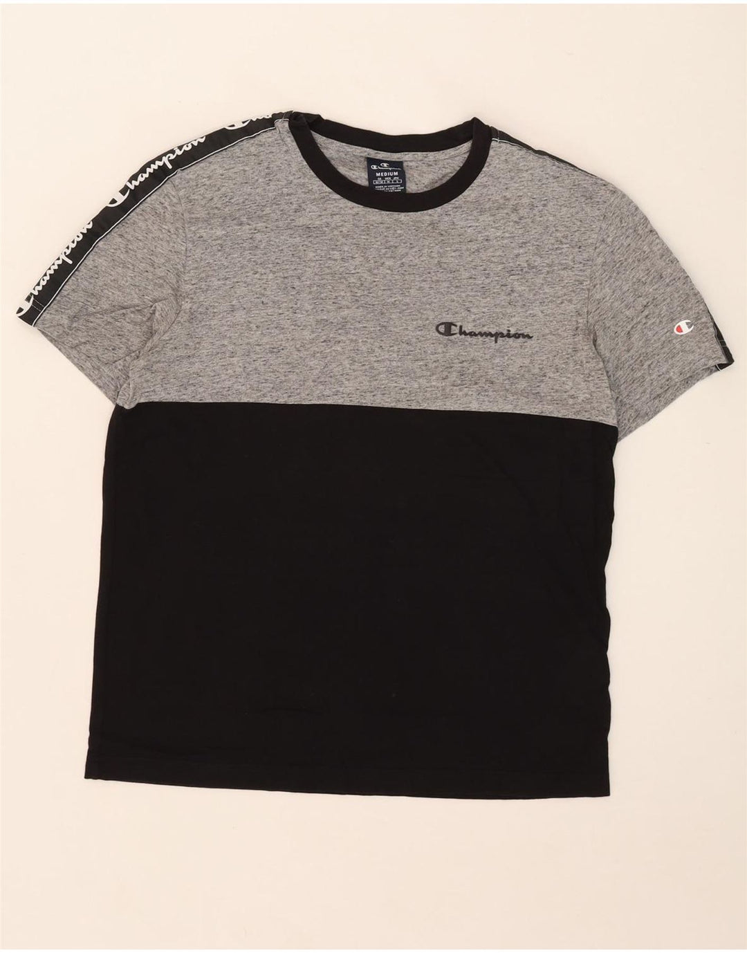 Champion Mens Graphic T-Shirt Top Medium Black Colourblock Cotton