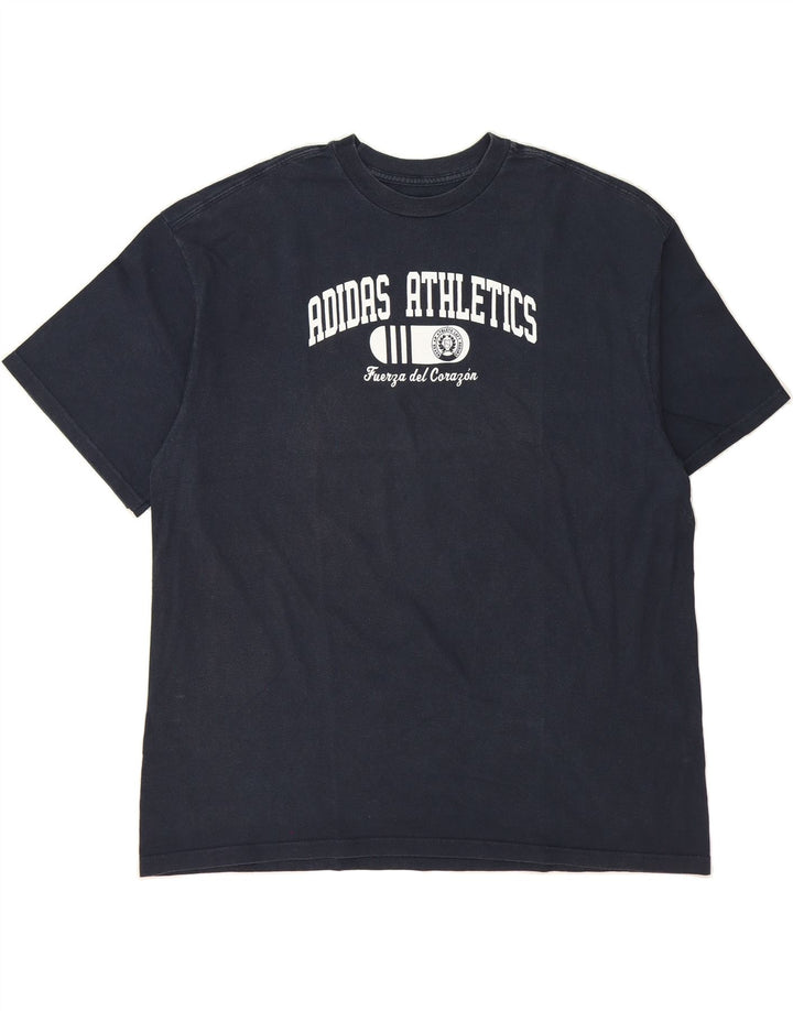 ADIDAS Mens Graphic T-Shirt Top XL Navy Blue Vintage Adidas and Second-Hand Adidas from Messina Hembry 