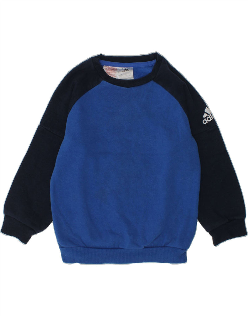 ADIDAS Boys Graphic Sweatshirt Jumper 2-3 Years Blue Colourblock Cotton | Vintage Adidas | Thrift | Second-Hand Adidas | Used Clothing | Messina Hembry 