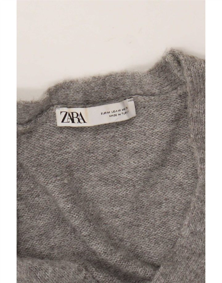 Zara Womens Crop Cardigan Sweater UK 14 Medium Grey