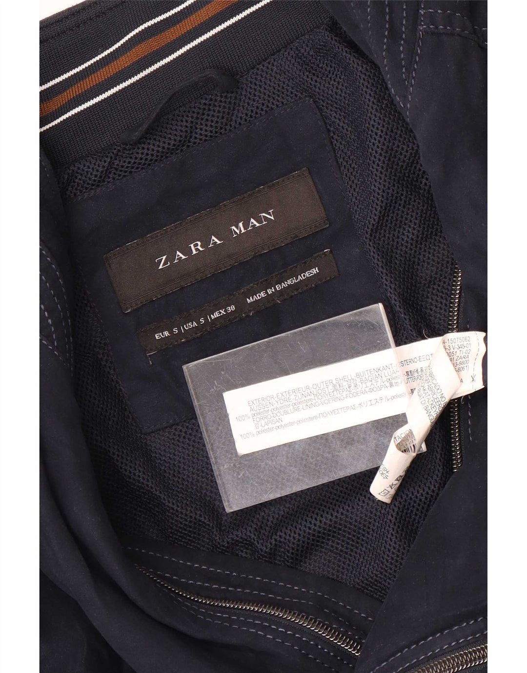 Zara Mens Bomber Jacket UK 36 Small Navy Blue Polyester