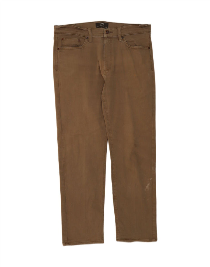 MARKS & SPENCER Mens Straight Casual Trousers W34 L28 Khaki Cotton Vintage Marks & Spencer and Second-Hand Marks & Spencer from Messina Hembry 
