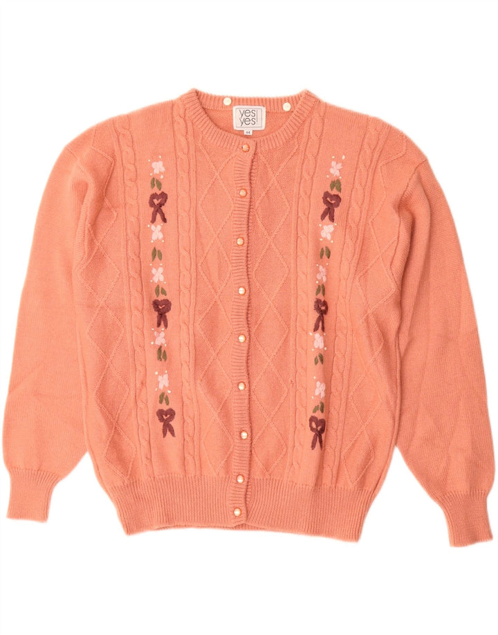 Vintage Womens Cardigan Sweater IT 44 Medium Pink Floral Acrylic