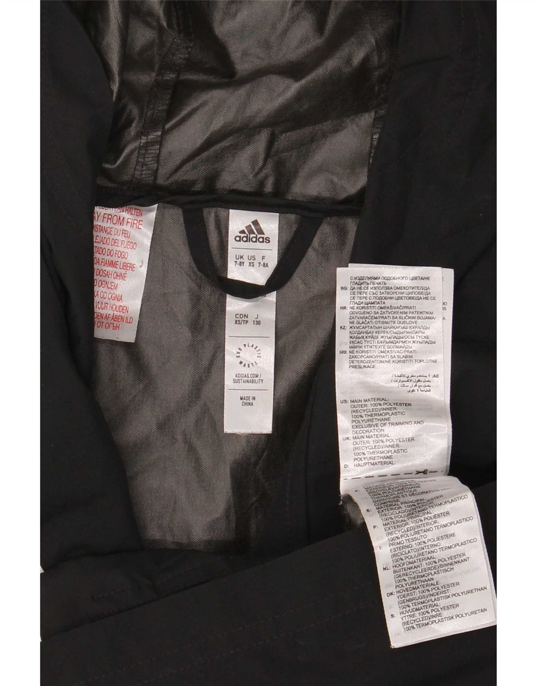 Adidas Boys Hooded Rain Jacket 7-8 Years Black Polyester
