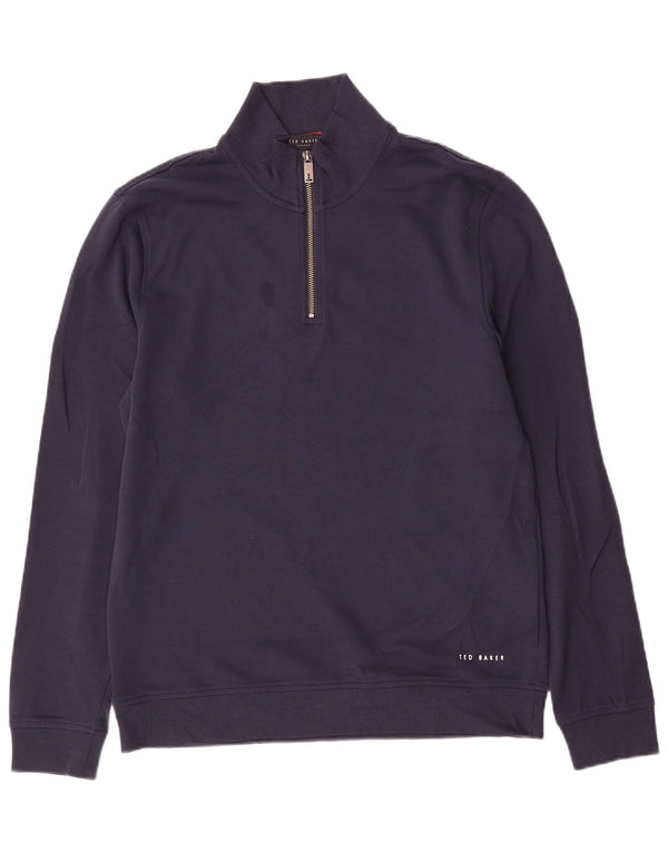 Ted Baker Mens Zip Neck Sweatshirt Jumper Size 3 Medium Navy Blue Cotton