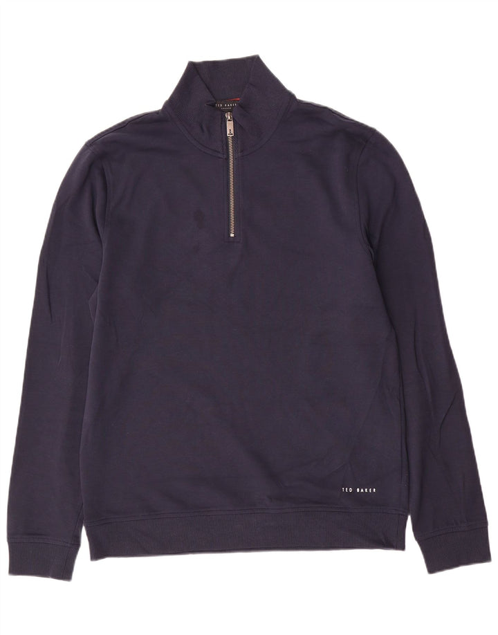 Ted Baker Mens Zip Neck Sweatshirt Jumper Size 3 Medium Navy Blue Cotton