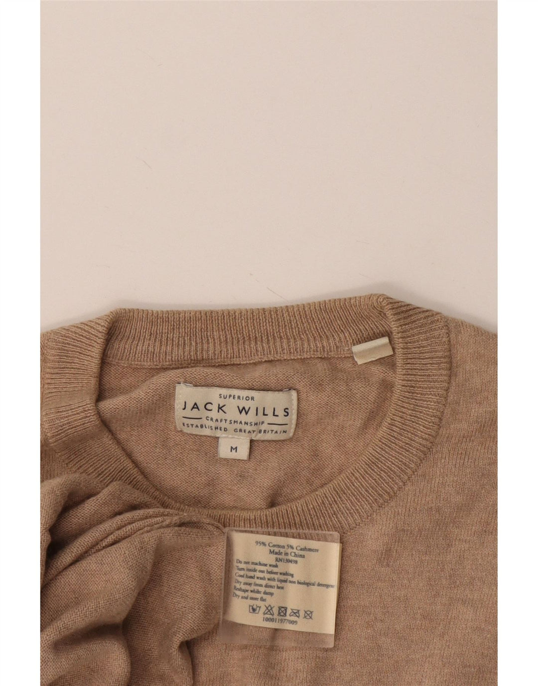 JACK WILLS Mens Crew Neck Jumper Sweater Medium Beige Flecked Cotton