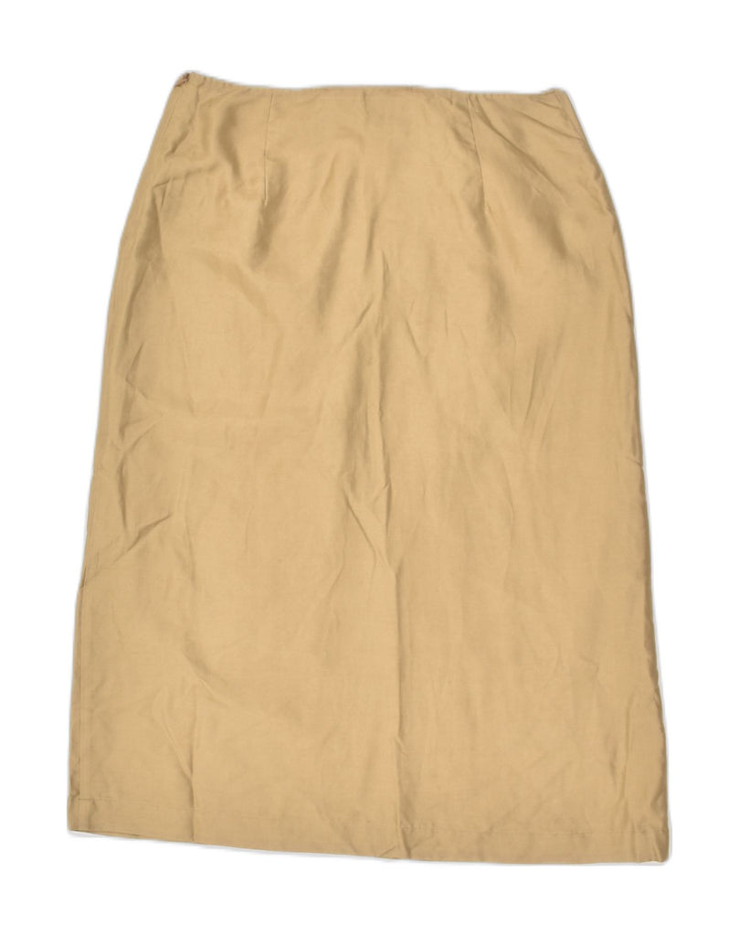 SPORTMAX Womens Straight Skirt UK 10 Small W26 Khaki Silk | Vintage Sportmax | Thrift | Second-Hand Sportmax | Used Clothing | Messina Hembry 