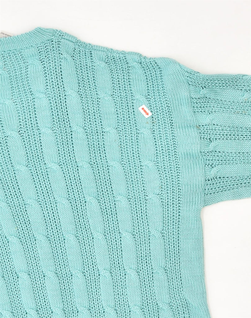 VINTAGE Womens V-Neck Jumper Sweater UK 14 Large Turquoise Cotton | Vintage Vintage | Thrift | Second-Hand Vintage | Used Clothing | Messina Hembry 