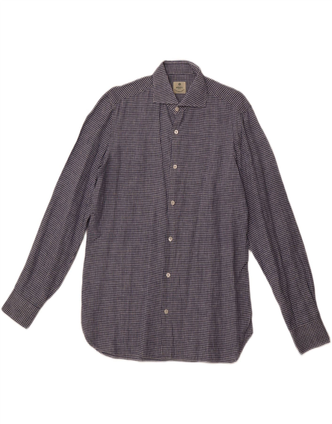 BORRELLI Mens Shirt Size 40 15 3/4 Medium Blue Gingham Cotton