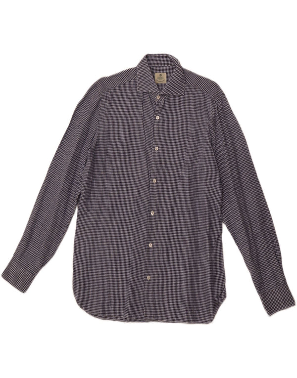 BORRELLI Mens Shirt Size 40 15 3/4 Medium Blue Gingham Cotton
