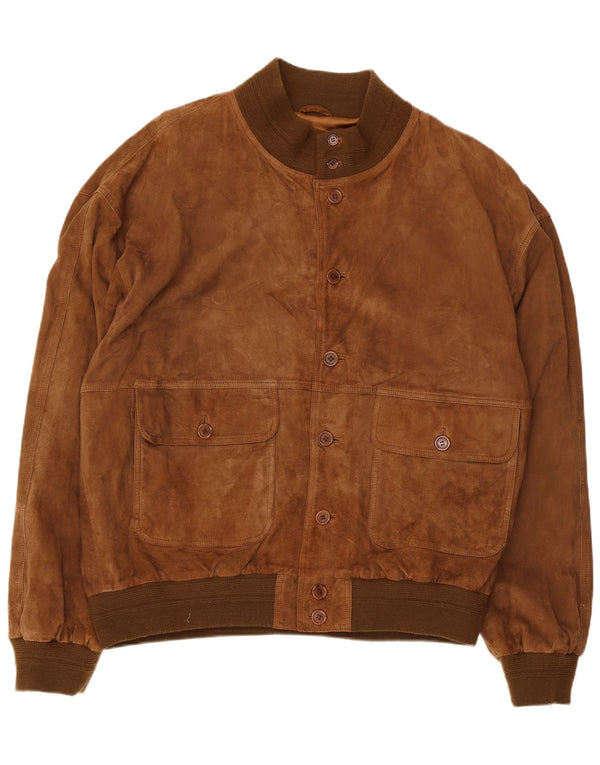 Vintage Mens Suede Bomber Jacket IT 58 4XL Brown Leather