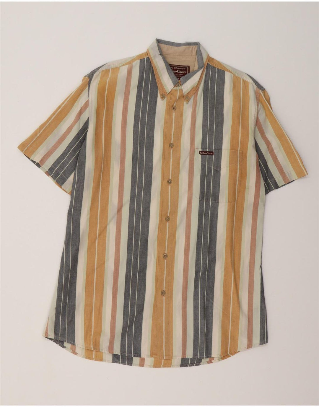 MARLBORO CLASSICS Mens Short Sleeve Shirt XL Multicoloured Striped Cotton