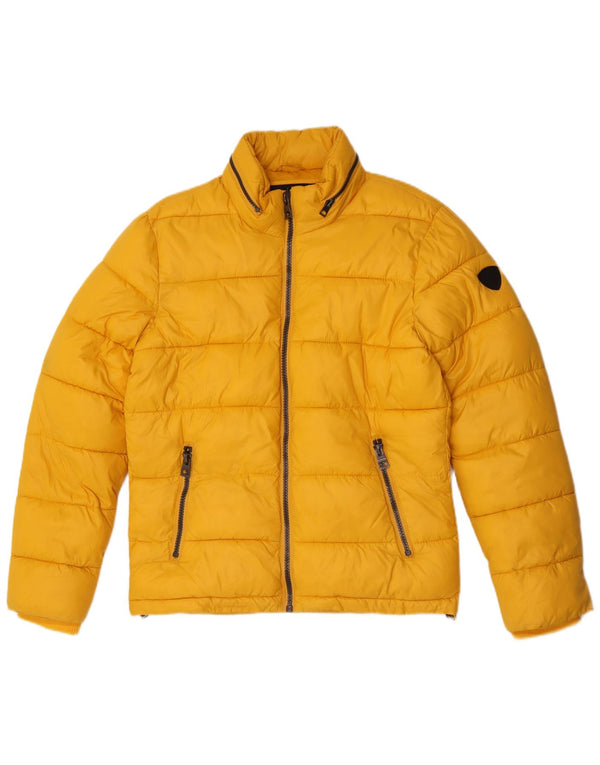 Guess Mens Hooded Padded Jacket UK 36 Small Yellow Nylon