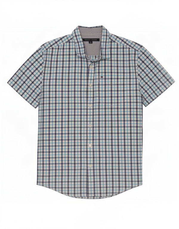 Tommy Hilfiger Mens Short Sleeve Shirt Large Blue Check Cotton