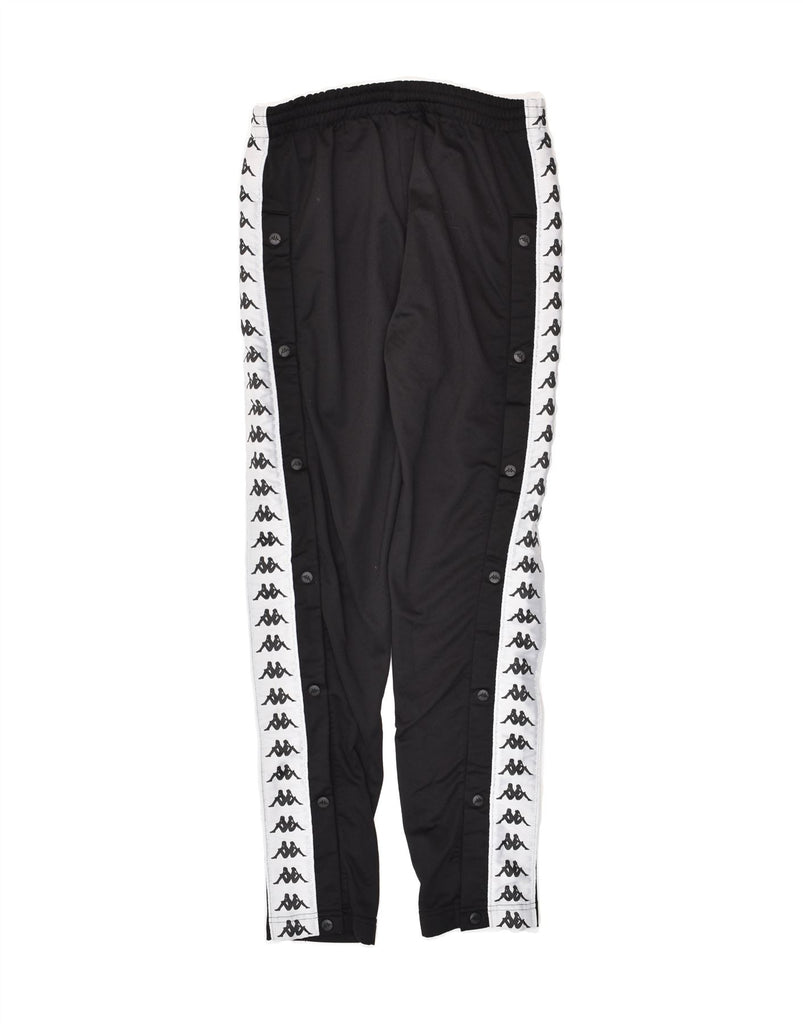 KAPPA Mens Graphic Tracksuit Trousers Small Black Polyester | Vintage Kappa | Thrift | Second-Hand Kappa | Used Clothing | Messina Hembry 