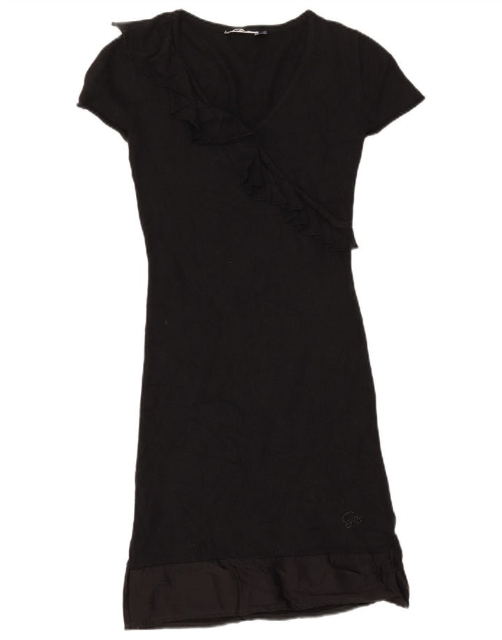 GAS Womens Short Sleeve Ruffle Front Jumper Dress UK 10 Small Black