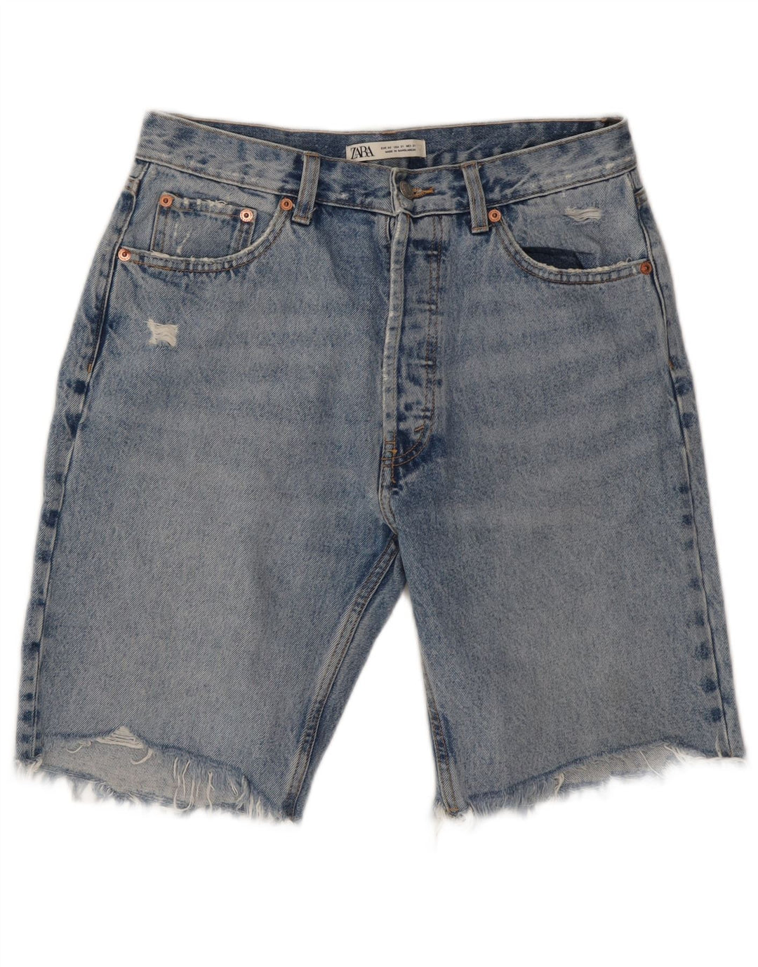 ZARA Mens Distressed Denim Shorts W31 Medium Blue Cotton