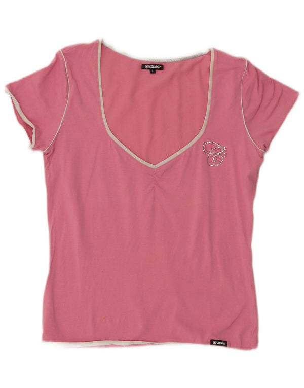 Colmar Womens Slim Fit Graphic T-Shirt Top UK 16 Large Pink Cotton Logo
